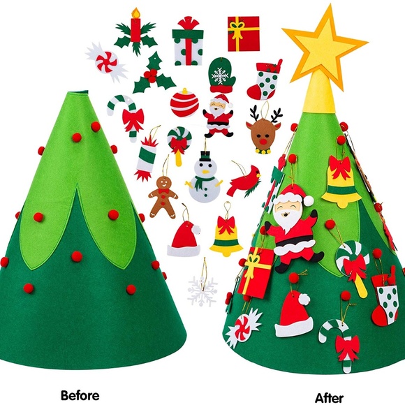 Walbest Montessori Felt Christmas Tree For Kids 3D DIY Xmas Tree Set 32 40 Ornaments Wall Hanging Tree Figurine Light Educational Toy Toddlers